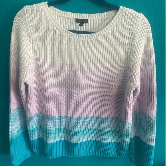 Talbots Ombre Lavender and Teal Knit Long Sleeve Sweater Women's Medium - Picture 7 of 9
